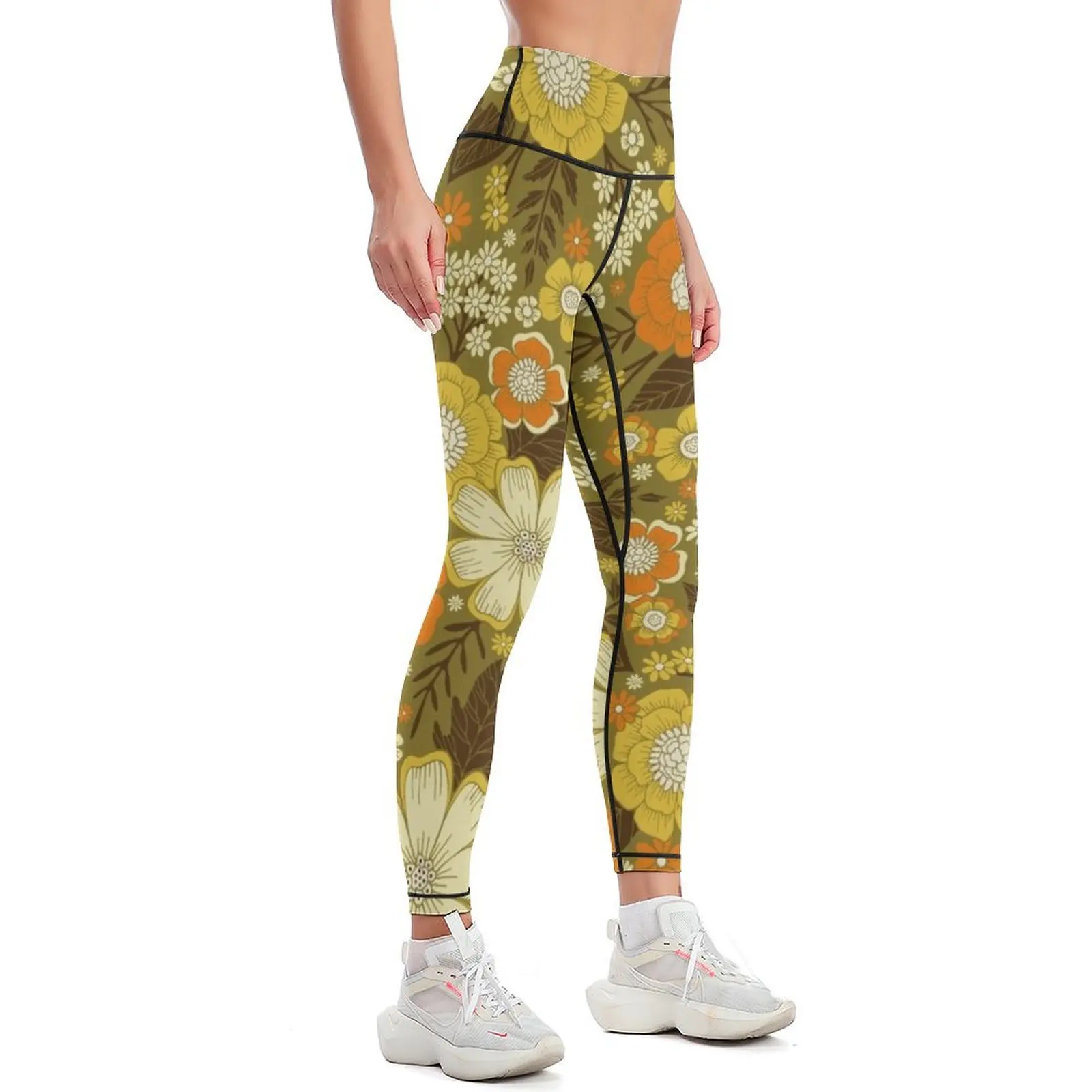 1970s Retro/Vintage Floral Pattern Leggings fitness set gym jogging pants gym's clothing Womens Leggings