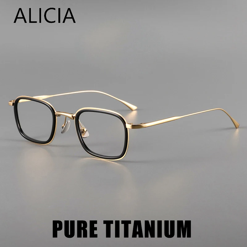 

ALICIA Luxury Pure Titanium Eyewear Fashion RetroSquare Full Frame Optical Prescription Frames Man Woman
