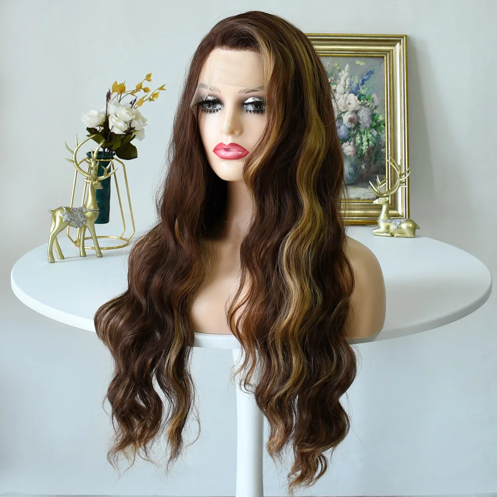 Pelucas rubias resaltadas de colores de 30 pulgadas, peluca con malla frontal ondulada para mujer, pelucas sintéticas transparentes HD 13x4 prearrancadas brasileñas