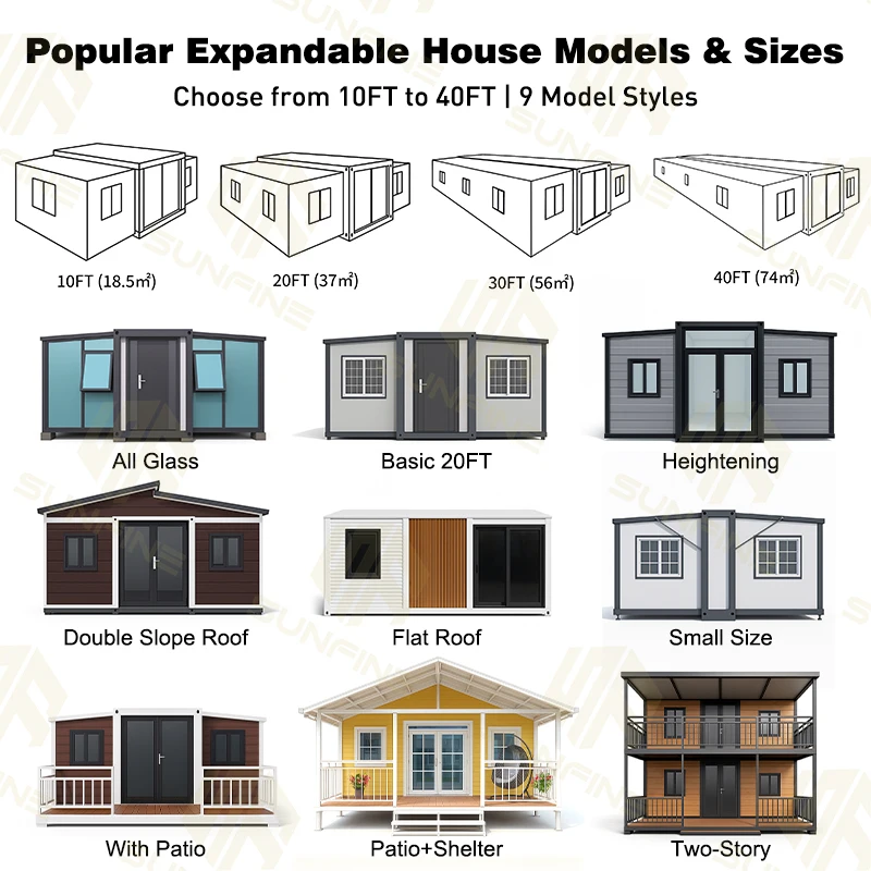 Mobile Prefabricated Prefab Tiny House Modular Home Portable Two Bedroom 20Ft Container Expandable House With Triangular Roof