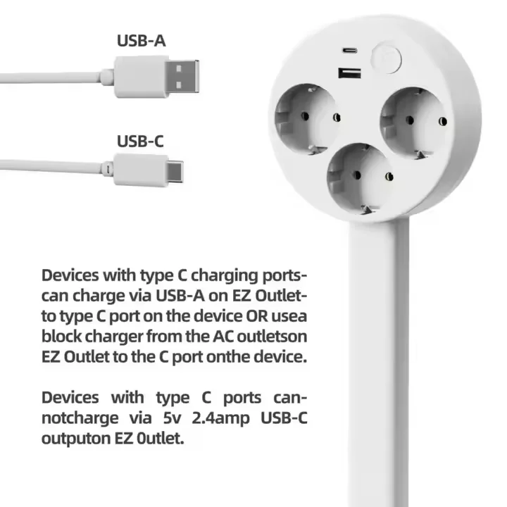 EU Electrical Outlet Extender Plug Wall Outlet Extender Extendable Wall Socket for Behind Couches Nightstands Desks