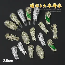10pcs 3D Santa Muerte Luxury Nail Art Decoration Charms Gold Alloy Nail Jewelry Rhinestones Crystal Manicure Decor Accessories