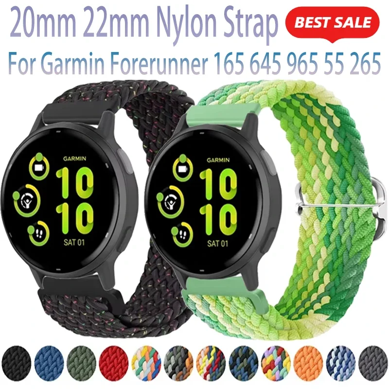 20mm 22mm Nylon Loop Strap For Garmin Forerunner 265 55 965 645 165 Sports Braided Bracelet band Garmin Venu 3/2 Active 5 Correa