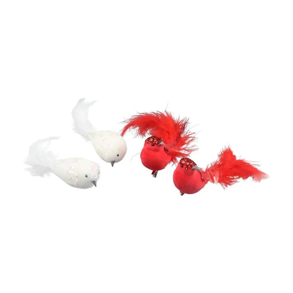 2Pcs Foam Artificial Red Birds with Glitter Feather Lightweight Imitation Birds Clip-On Simulation Feather Birds Home