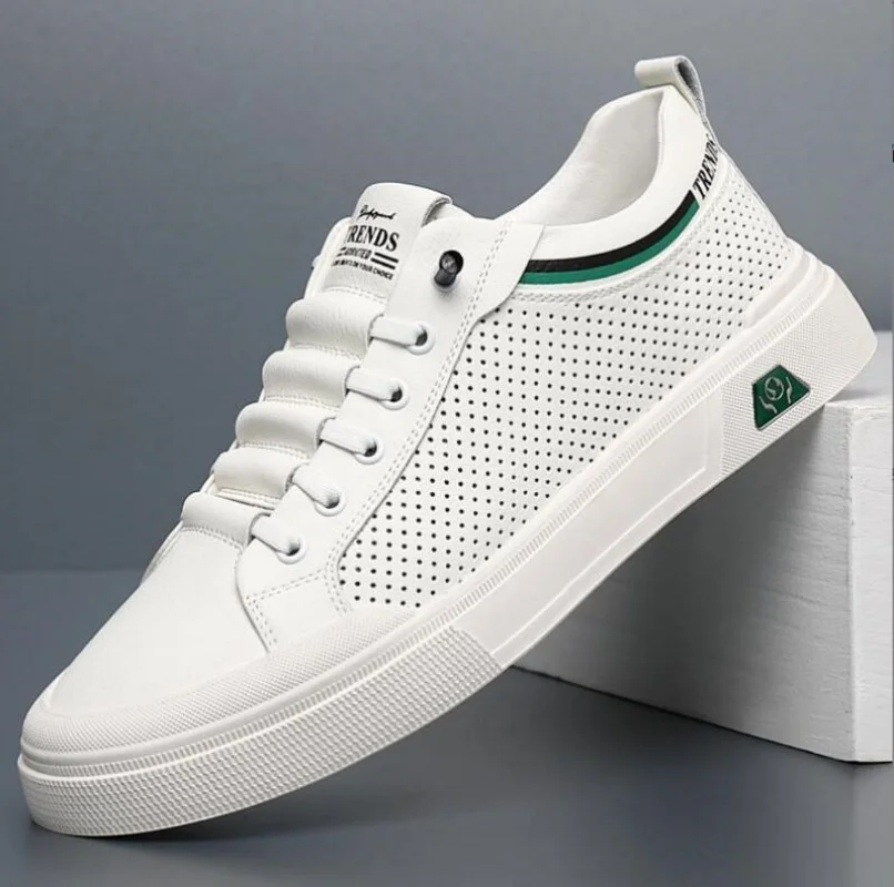 New Shoes for Men Genuine Leather Casual Shoes Street Trend Flat Skateboard Shoes Summer Breathable Cow Leather Sneaker