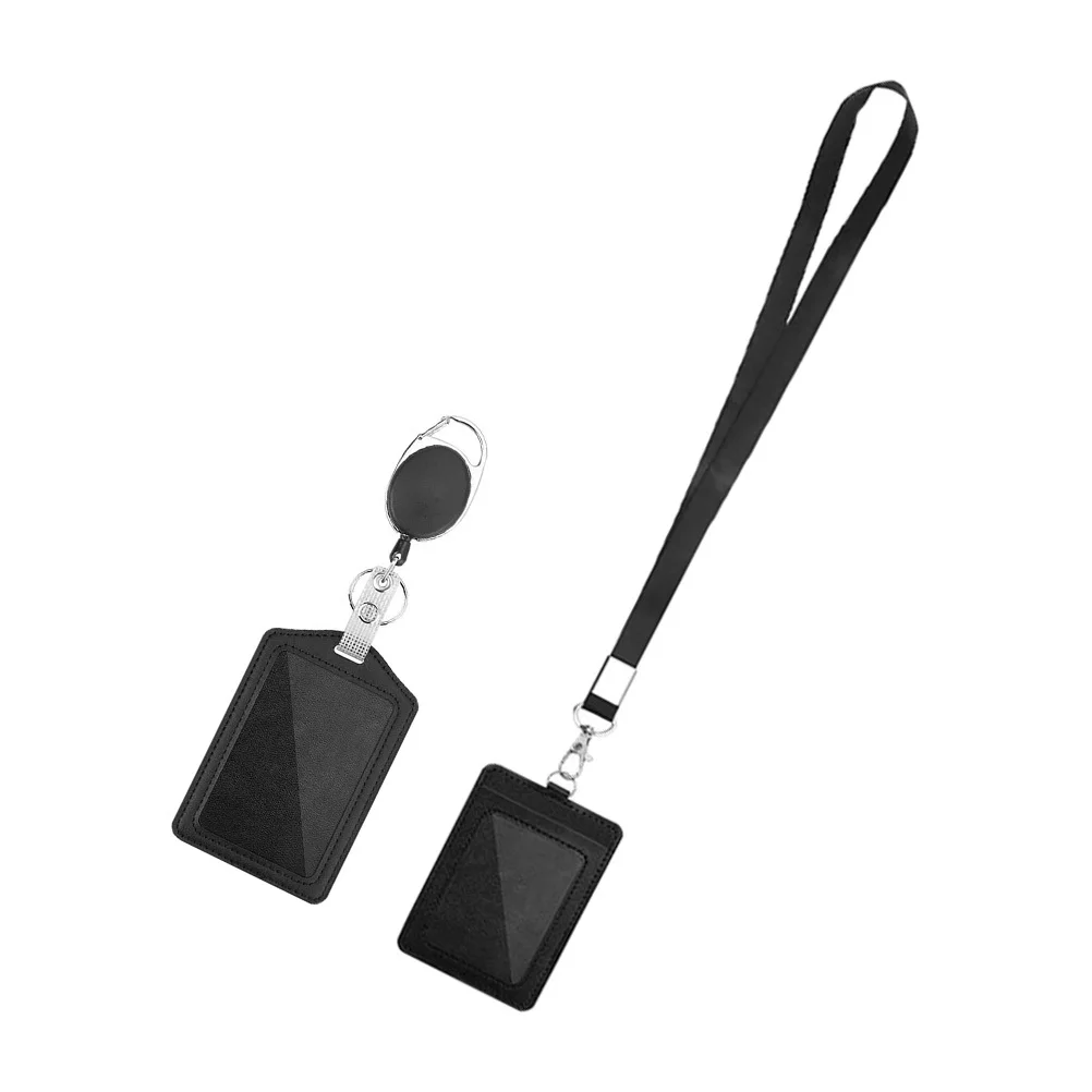 

1 set Id Cards Holder With Lanyard Set Pu Compact Lightweight Portable Multi-Function Badge Case For Office School Travel