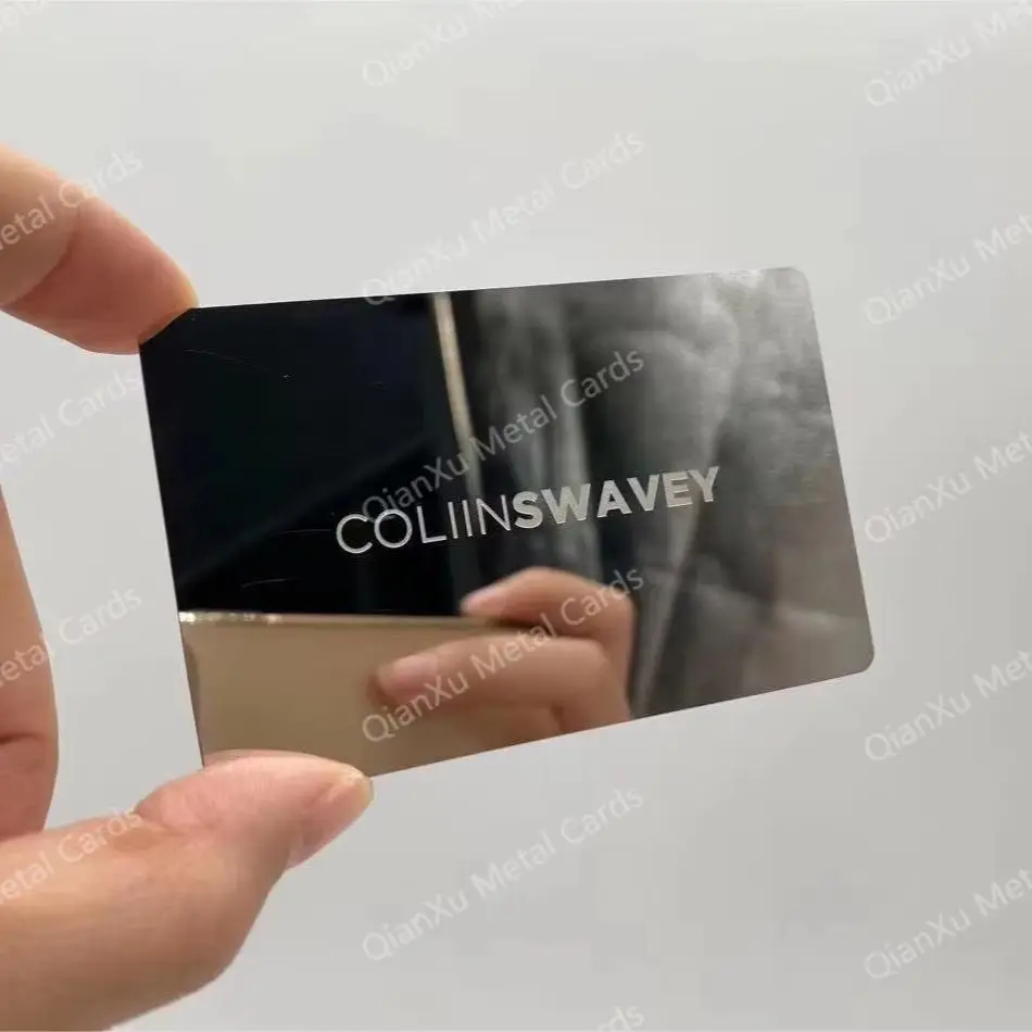 Custom mirror finish silver metal business card custom luxury engraved mirror metal business card