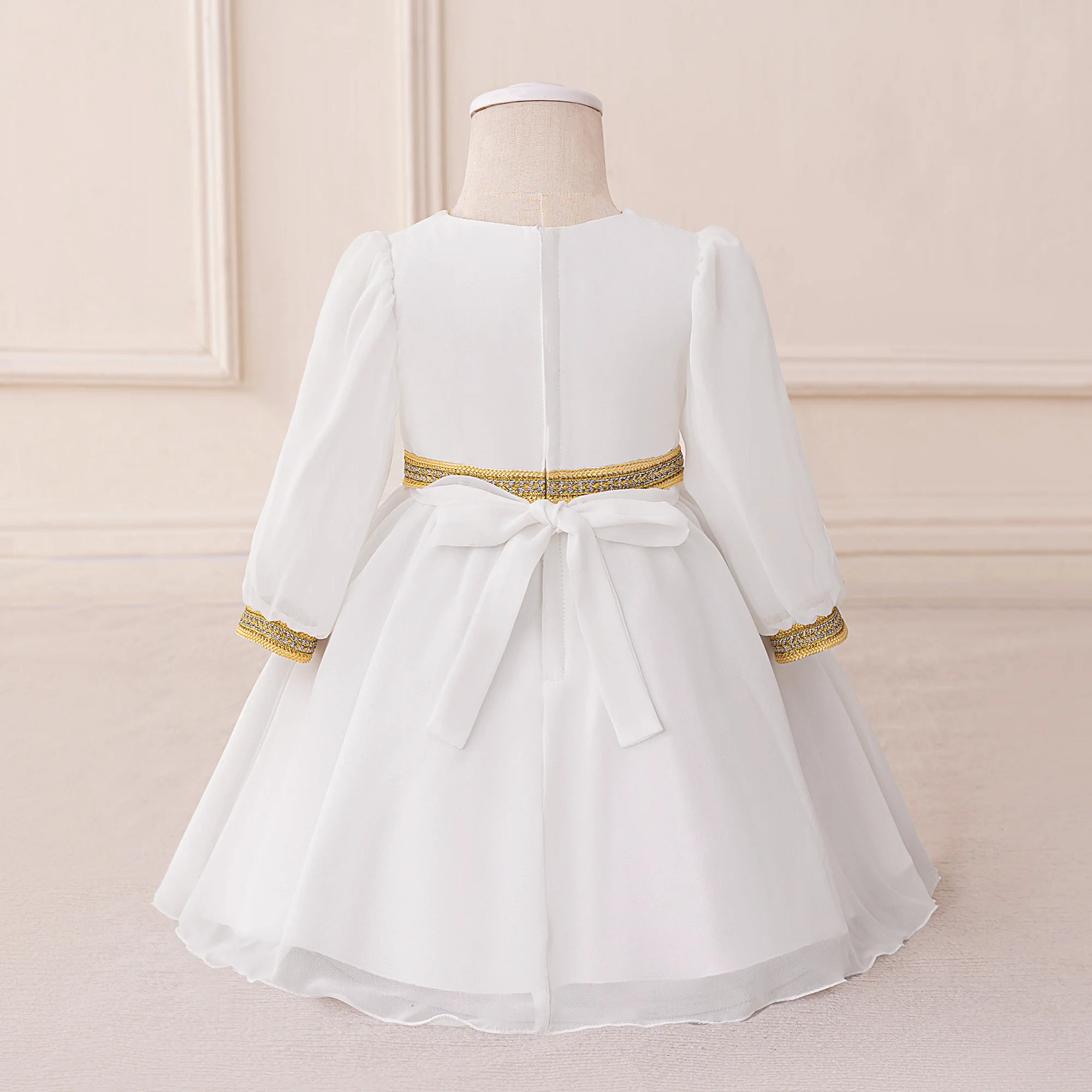 Toddler Ramadan Muslim Prayer Girl Dress Flower Long Sleeve Robe Arab Dubai Eid Enfant Party Princess Dresses for Girl Prom Gown
