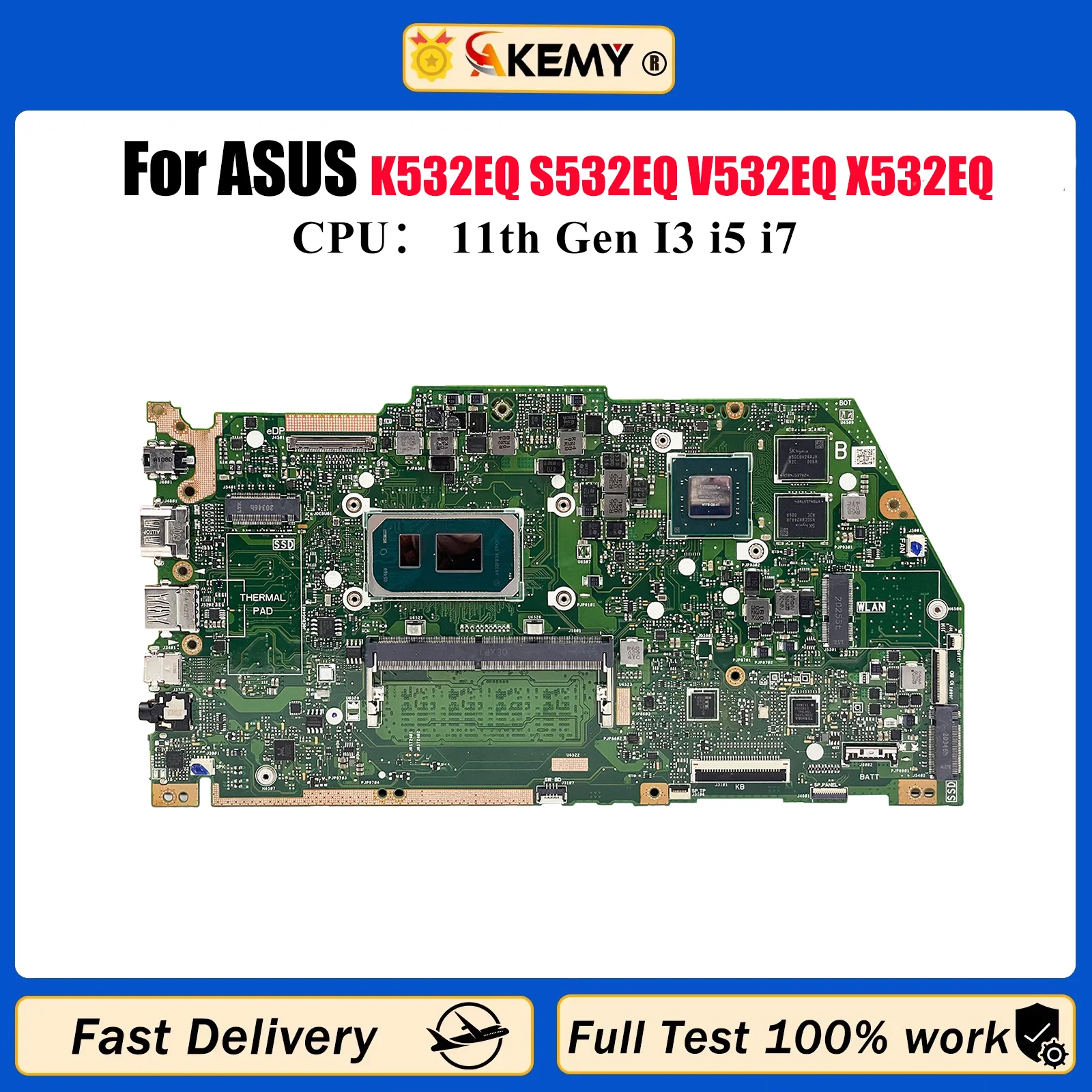 

X532EQ Материнская плата для ноутбука ASUS VivoBook X532E K532EQ S532EQ V532EQ X532EQ Материнская плата с 11-го поколения I3 i5 i7 100% ОК stk