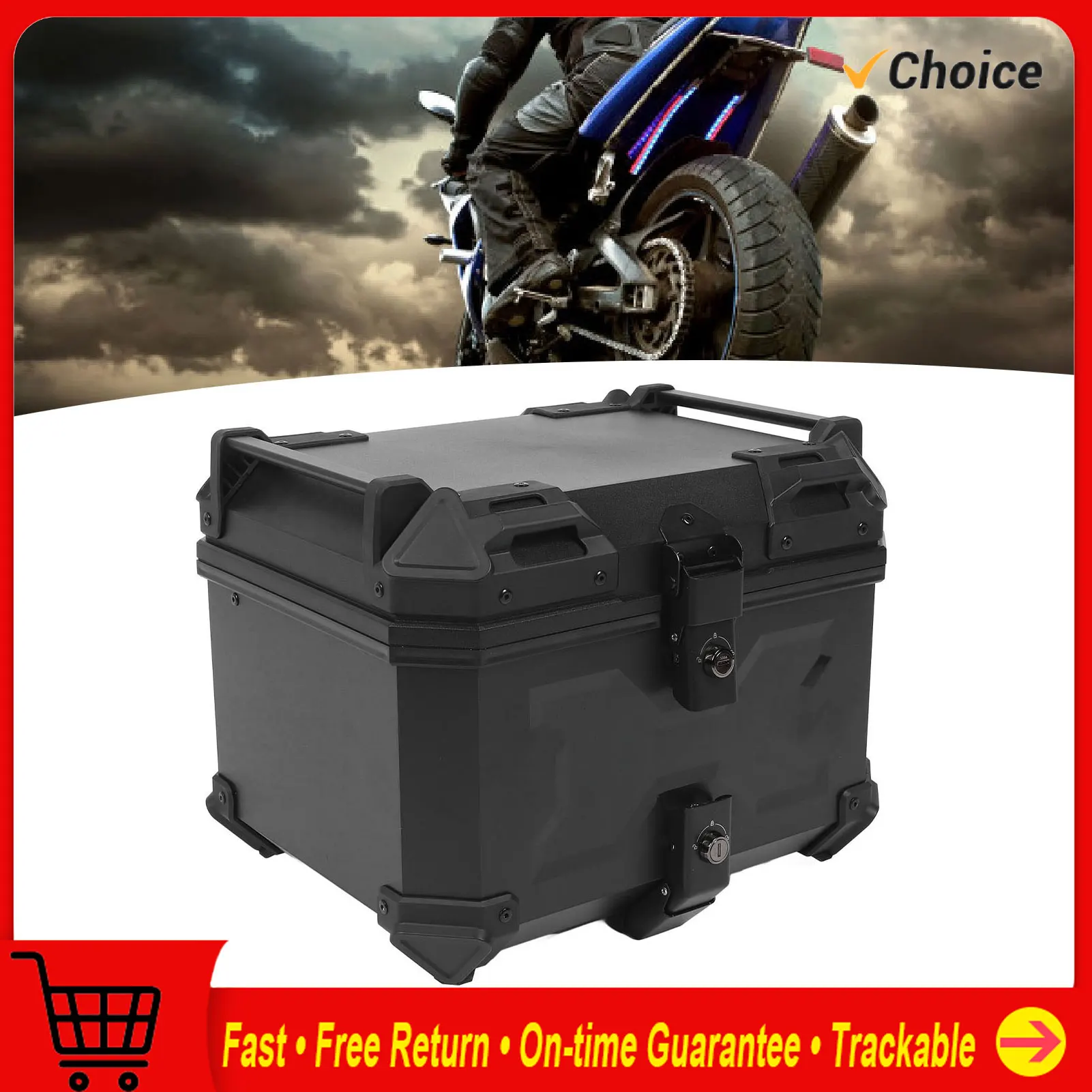 45L Motorcycle Top Box Universal Waterproof Rear Luggage Storage Tool Cases Trunk Tour Tail Box with Quick Release Plate