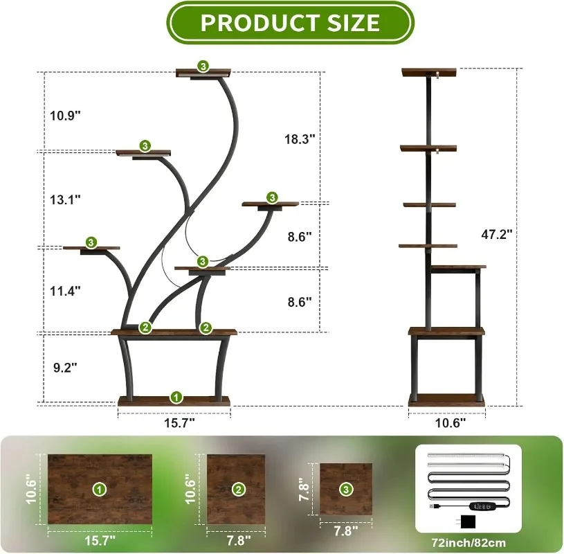 S-shaped 3-frame Indoor Metal Flower Plant Stand with Light Emitting Diode Lighting Eco-friendly Balcony Home Gardening Grow