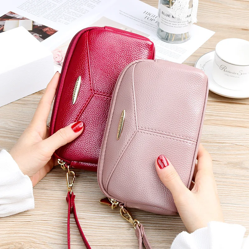 Fashion Zipper Wallets with Wristlet Strap Women's Long Purses Handbags Coin Purse Card Holder PU Leather Clutch Bag for Ladies