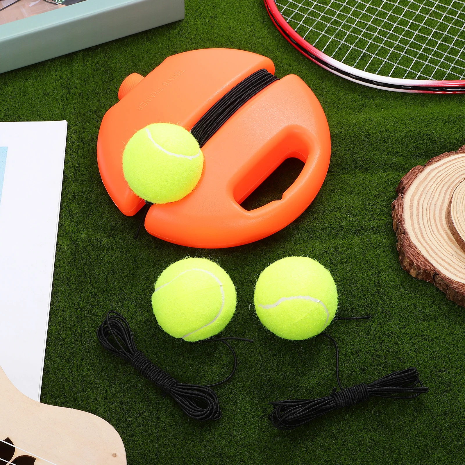 

1 set Tennis Practice Rebound Trainer Orange Portable Equipment Beginner Child Solo Tool Elastic Cord Stable Base Golf Training