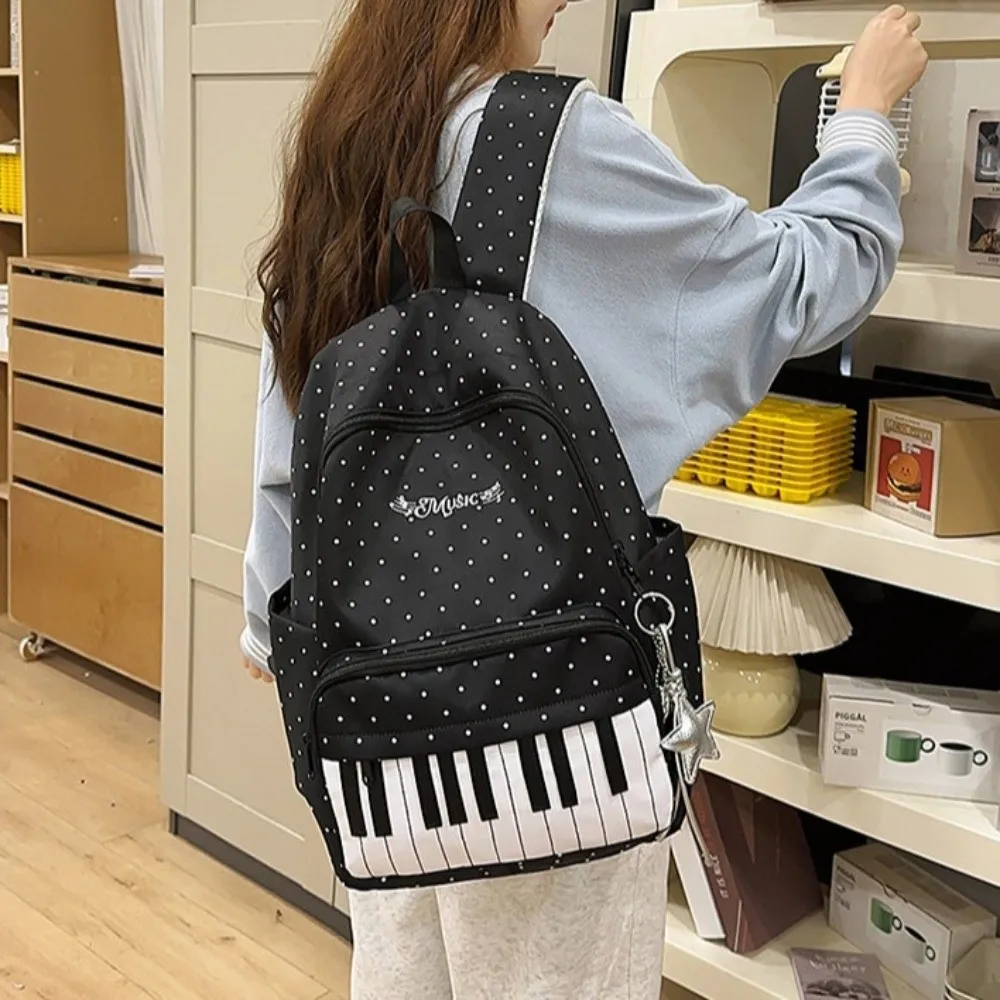 New Large Capacity Polka Dot Backpack Multifunctional Lightweight Piano Key Backpack Black Piano Mochilas Outdoor