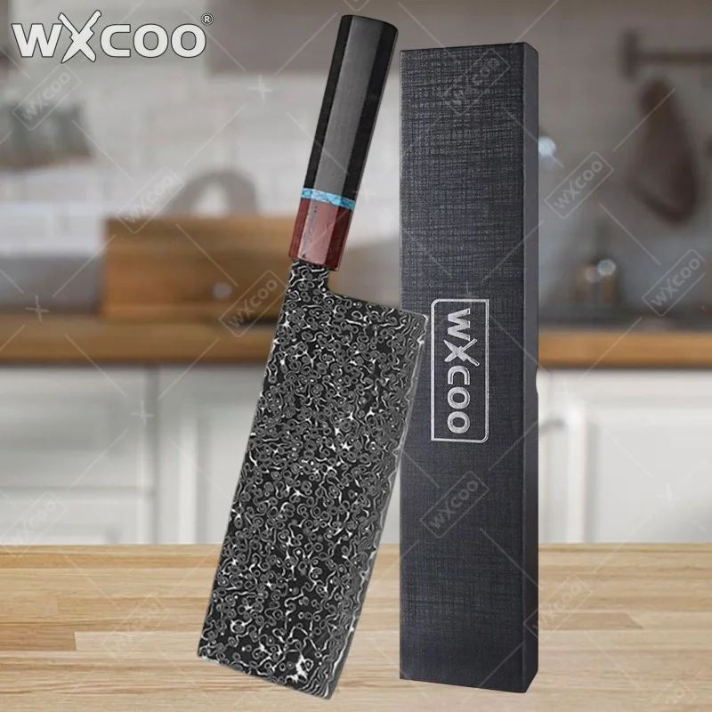 

WXCOO Chinese Cleaver Knife Japanese Damascus Steel Knife Kitchen Cooking Tools Vegetable Meat Butcher Slicing Utility Chef
