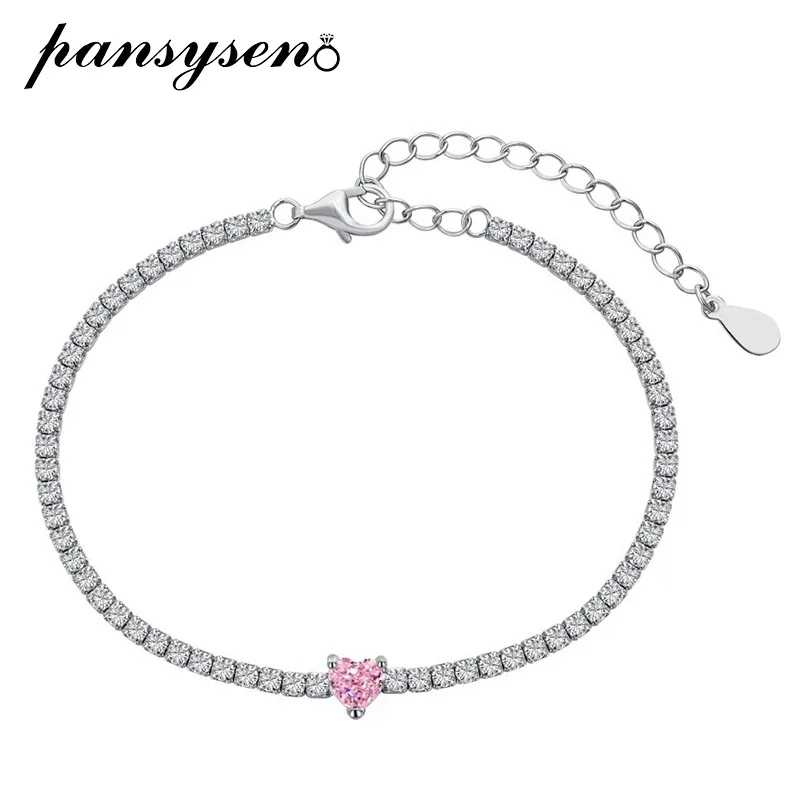 sterling silver charm bracelets for women heart cut sapphire high carbon diamond gemstone luxury fine jewelry mm pansysen 925 01