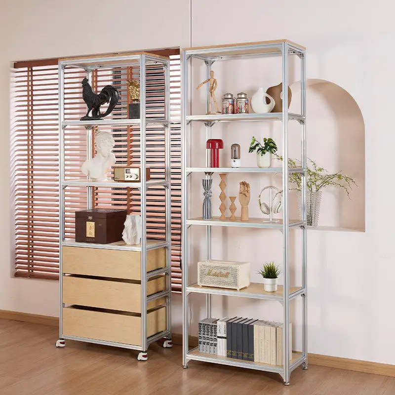 Modern simple aluminum profile birch ocean panel display rack, multi-layer shelf display, island platform floor storage rack