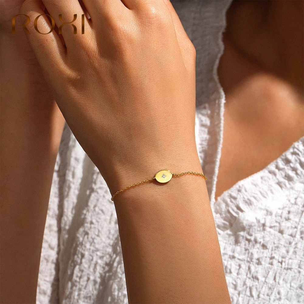 

ROXI 925 пробы серебро панк солнце и звезда браслет для женщин вечерние 17 + 3 см браслет Pulseras Plata 18-каратное золото цвет ювелирные изделия браслет