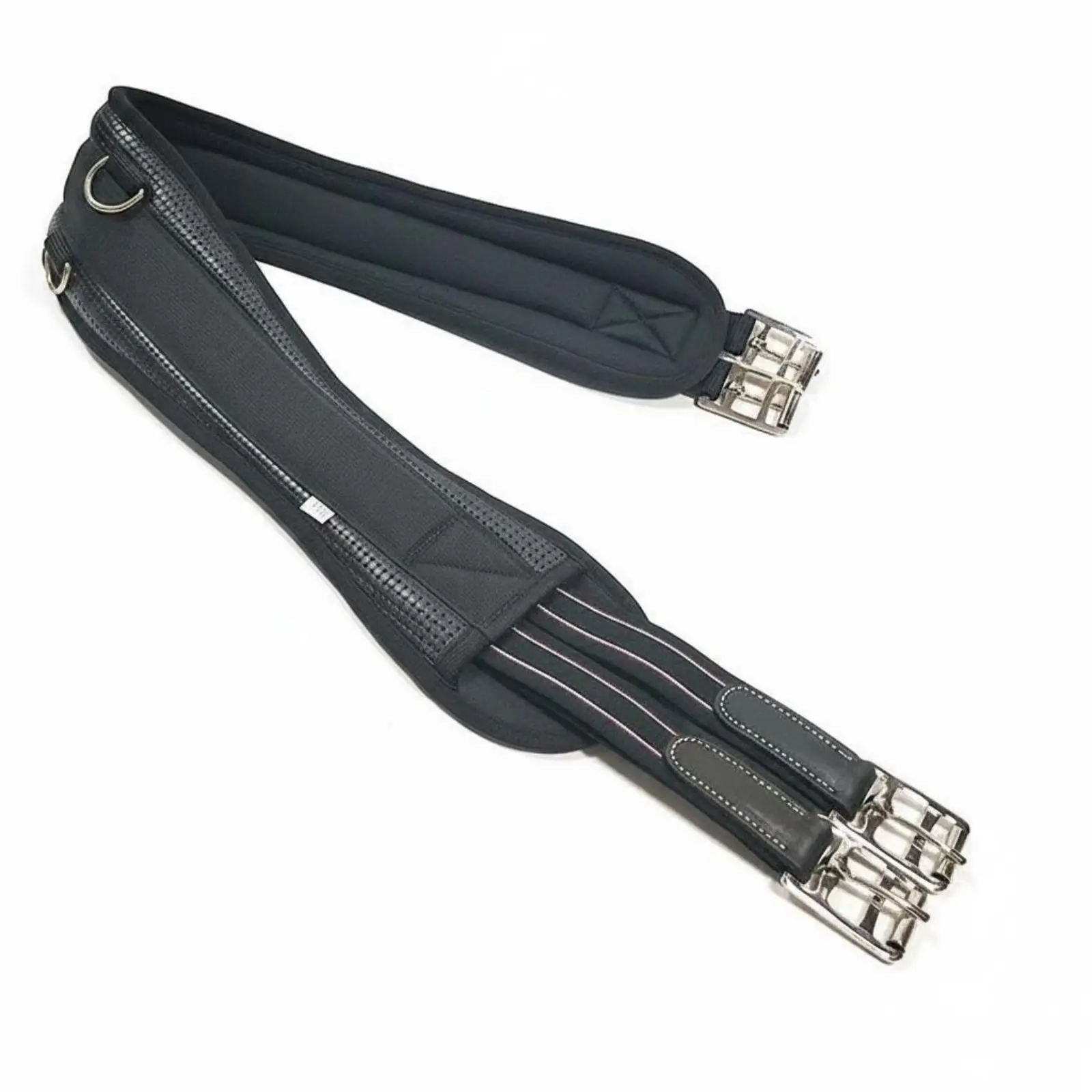 Padded Equestrian Girth Strap for Horse Saddle with Curved Contoured Design and Alloy Hardware