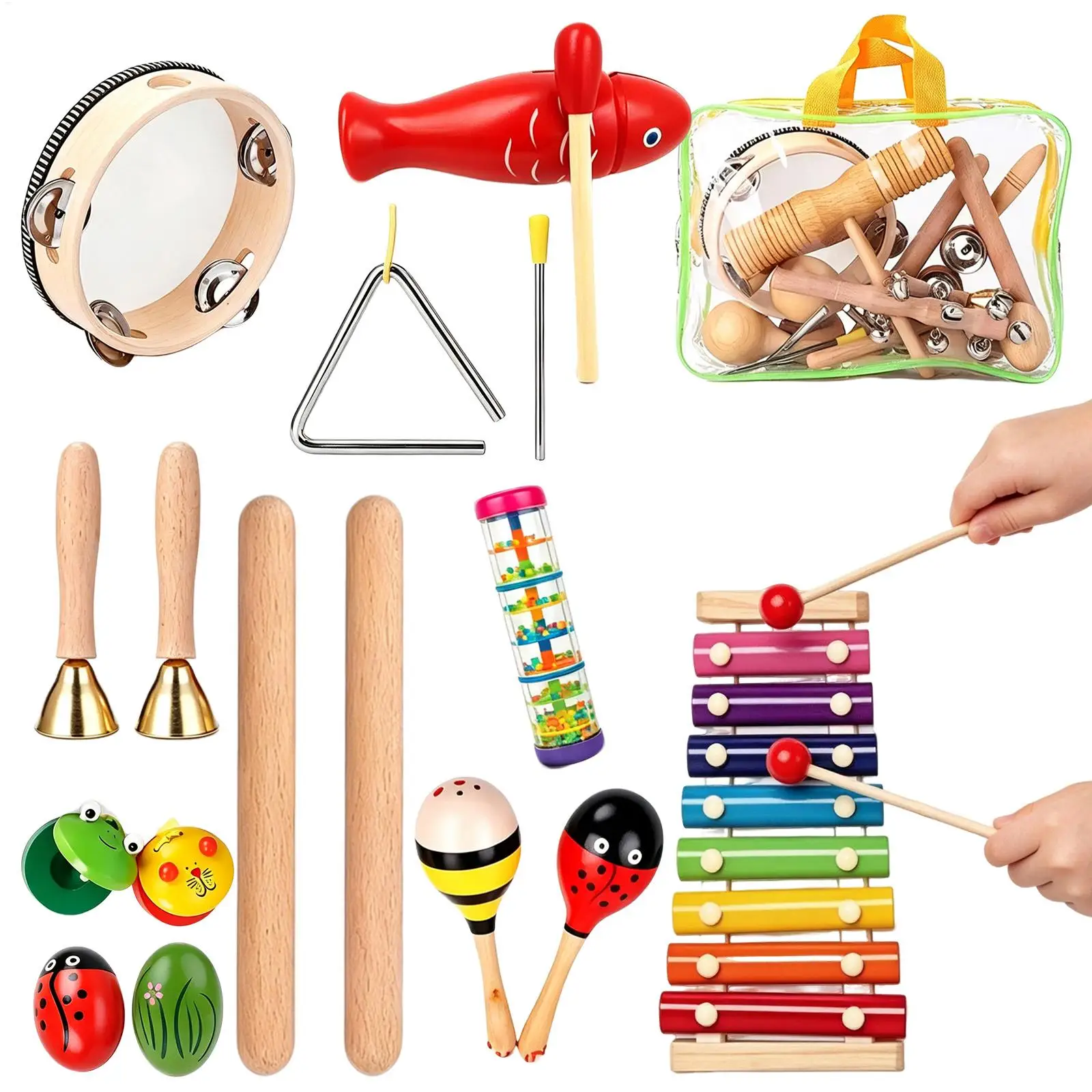 Kids Musical Instruments Wooden Tambourine Xylophone Learning Toys Kids Percussion Music Instruments For Boys Girls Home Daily