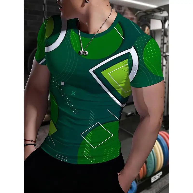 Western Style Print Men's Quick Dry Athletic T Shirt Stretchy Tight Muscle Emphasizing Fitness Wear Cycling Running Training