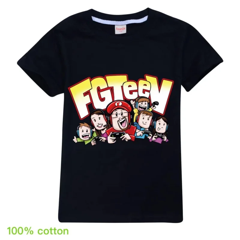 Fgteev 남녀공용 코튼 티셔츠, 12 색 아동복, 유니섹스 캐주얼 티셔츠, 어린이 패션 의류, 여름 상의