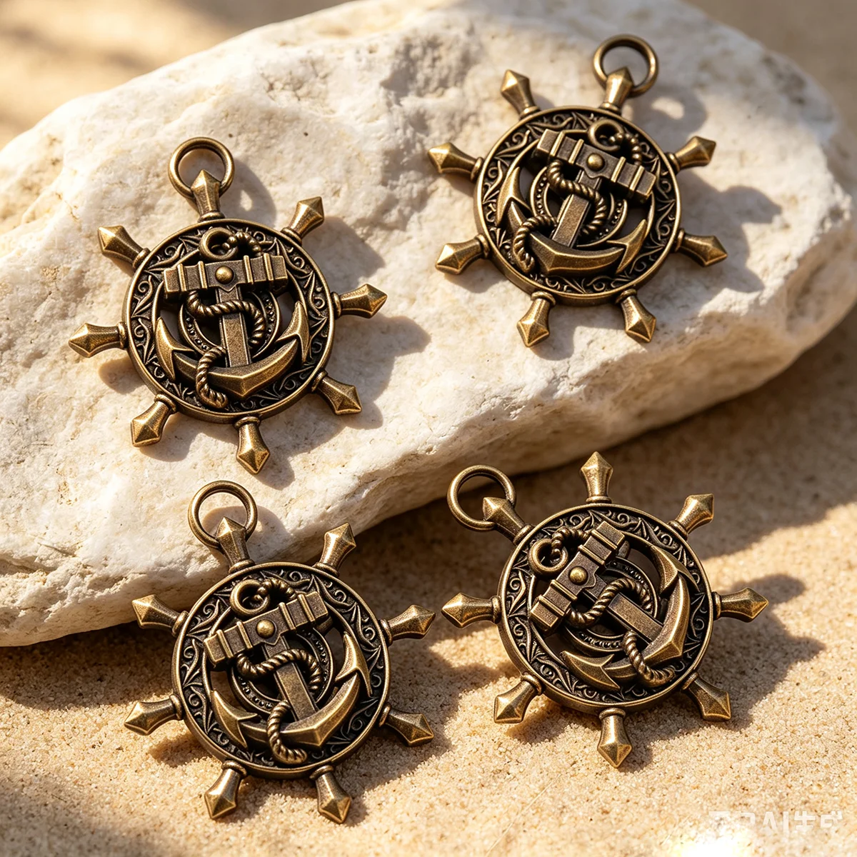 3-Piece Set of Handmade Ship Rudder and Anchor Accessories, Vintage Winding Pattern with a Nautical Style and Steady Design, Suitable for DIY Bracelets, Necklaces, and Earrings, Handmade Beaded Decorative Accessories