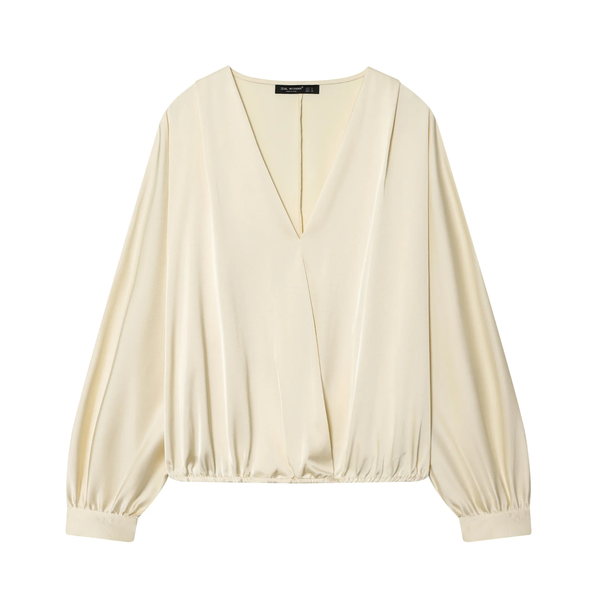 

Женская блузка с длинным рукавом, V-образным вырезом, двубортная, из шелковистого атласа U300