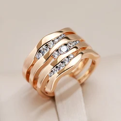 Kinel New Unique Creative 585 Rose Gold Women Rings Micro-wax Inlay Natural Zircon Rings Geometry Modern Party Fashion Jewelry
