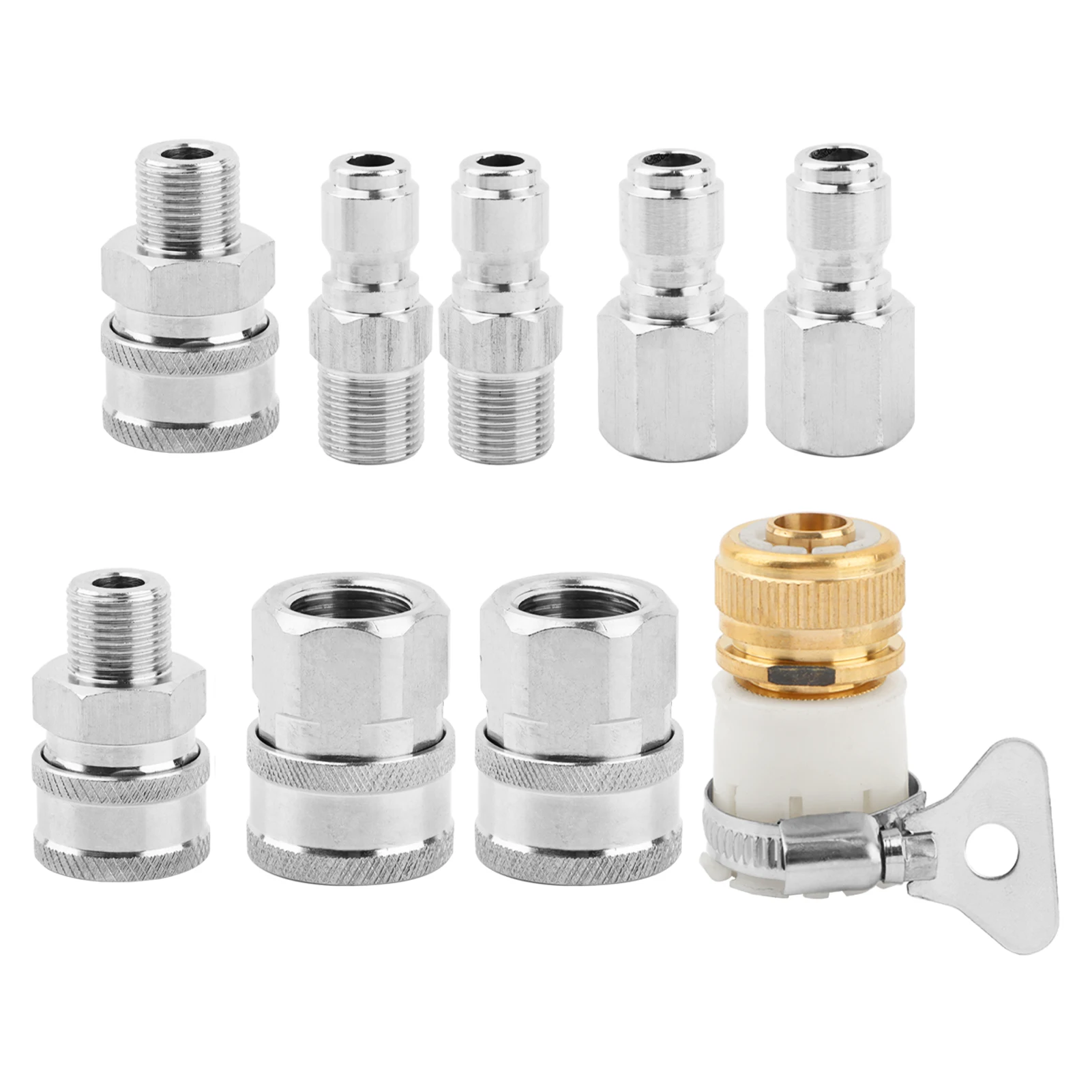 Practical Durable Pressure Washer Anti Fade 3/8 Inch Leakproof Garden Easy To Connect Stainless Steel Silver Quick Connector Kit