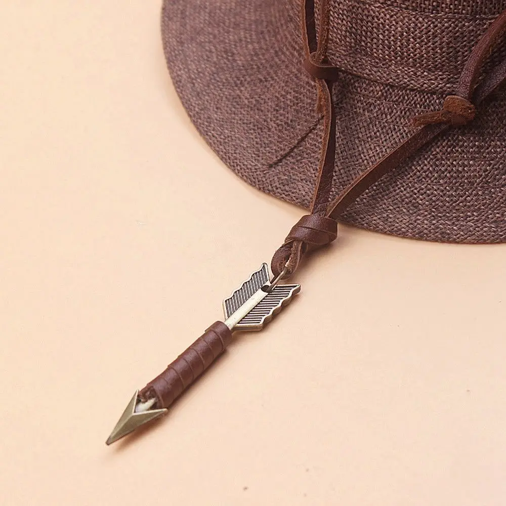 Retro Mens Vintage Leather Arrow Punk Necklace Pendant Vintage Body Choker Chain Jewelry Gift