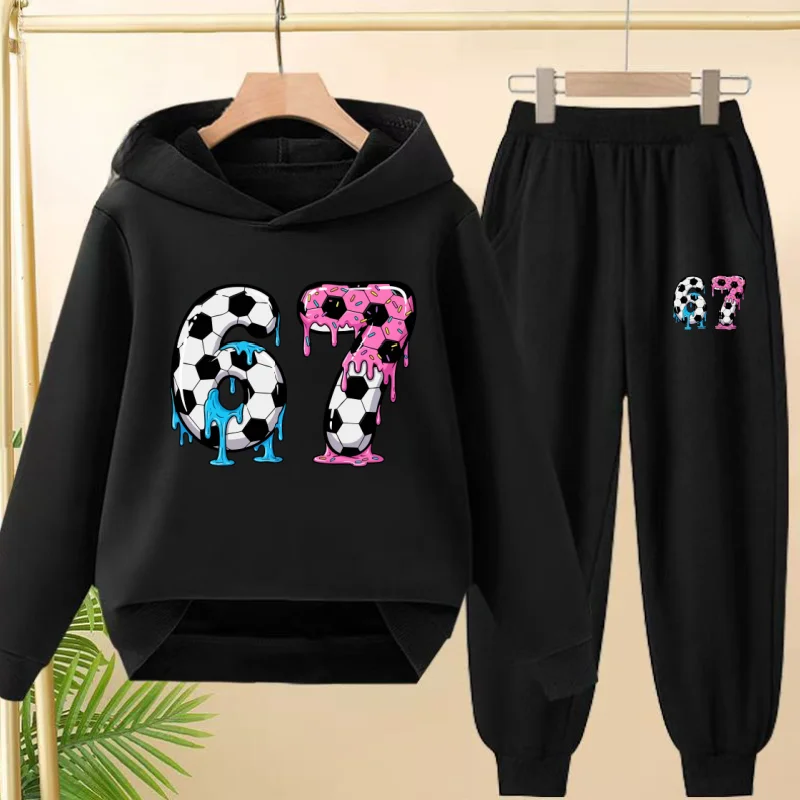 

3-14 Age Cute Football 67 Print Kids Hoodie Soft Toddler Set Sweatshirt Fashionable Fun Children Boy Girl Comfortable Sweatshirt