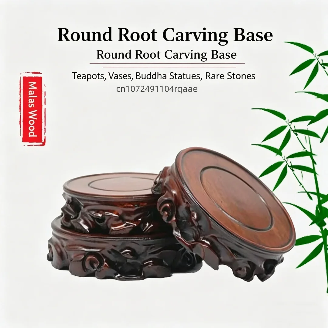 Premium Miniature Round Wood Base Figurine Statue Display Stand Vase Flower Pot Bonsai Sorting Table Tea Set Pedestal Home Decor