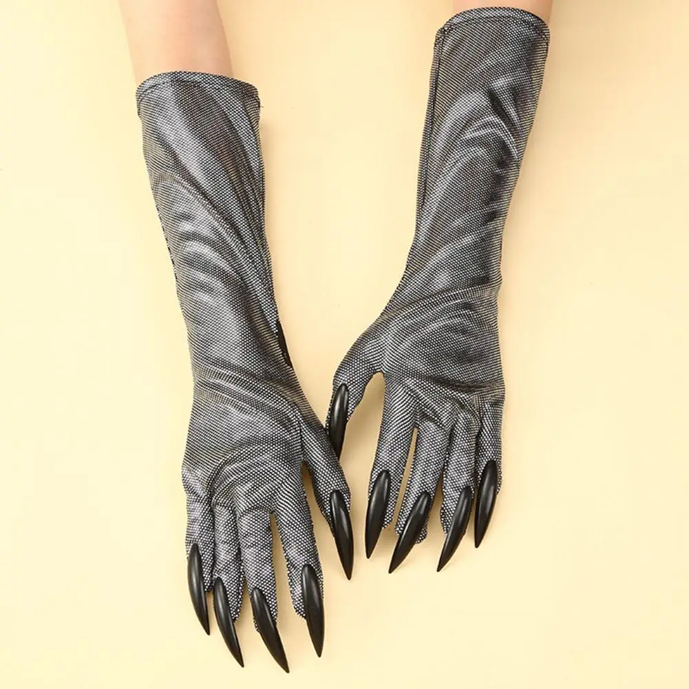 1 Pair Halloween Ghost Claw Gloves Cat Paw Long Nails Full Fingers Terrifying One Size Unisex Cosplay Stage Performance Gloves