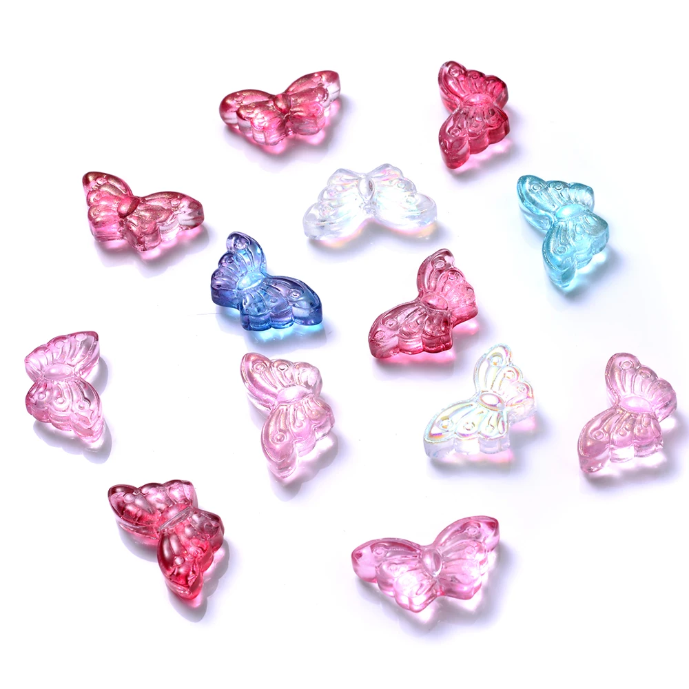 50 Stück 15x8mm Bunte Schmetterling Transparente Glasperlen Gerade Lochperlen für DIY Handgemachte Ohrringe Schmuckmaterial – Detail 3