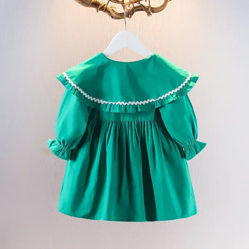 2026 Autumn Spring New Style Newborn Girls Long Sleeve Dress Cute Solid Color Flower Baby Princess Dress Infant Kids Clothing