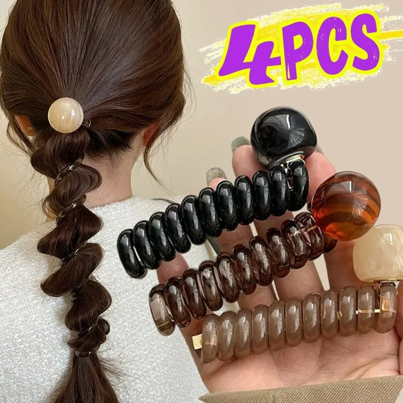 

1/4 шт., винтажная прямая эластичная повязка на голову с шариком и сердечком для женщин, веревка с хвостиком, эластичная резинка для волос, резинка для волос, веревка для волос для девочек