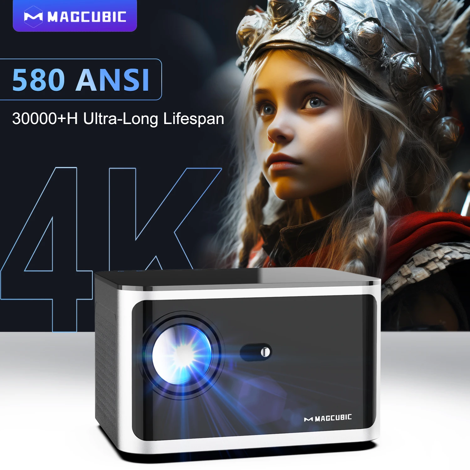 Proyector Magcubic HY350, 580ANSI, Enfoque Automático, Android 11, 4K, 1080P, Wifi6, Control por Voz, Allwinner H713, BT5.0, Cine en Casa