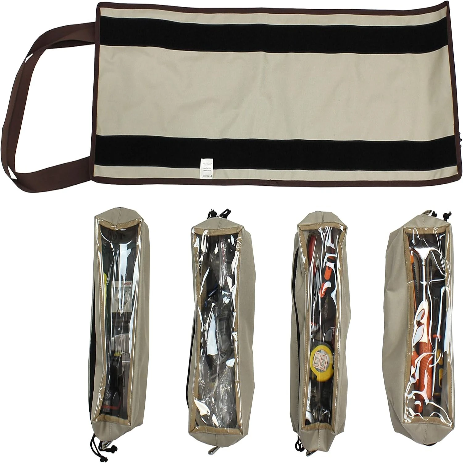 Convenient, Adjustable Large Tool Organizer Roll Up Pouch Bag with Zipper - Carrier Bag for Wrenches - Includes 4 Handy Small To