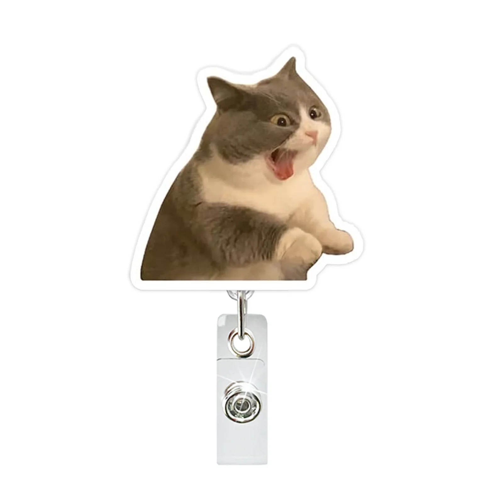 1 Stuks Grappige Kat Uitdrukking Intrekbare Ziekenhuis Verpleegkundige Badge Houder Reel Leuke Cartoon Miauw Id Tag Werk Kaarthouder sleutelhangers