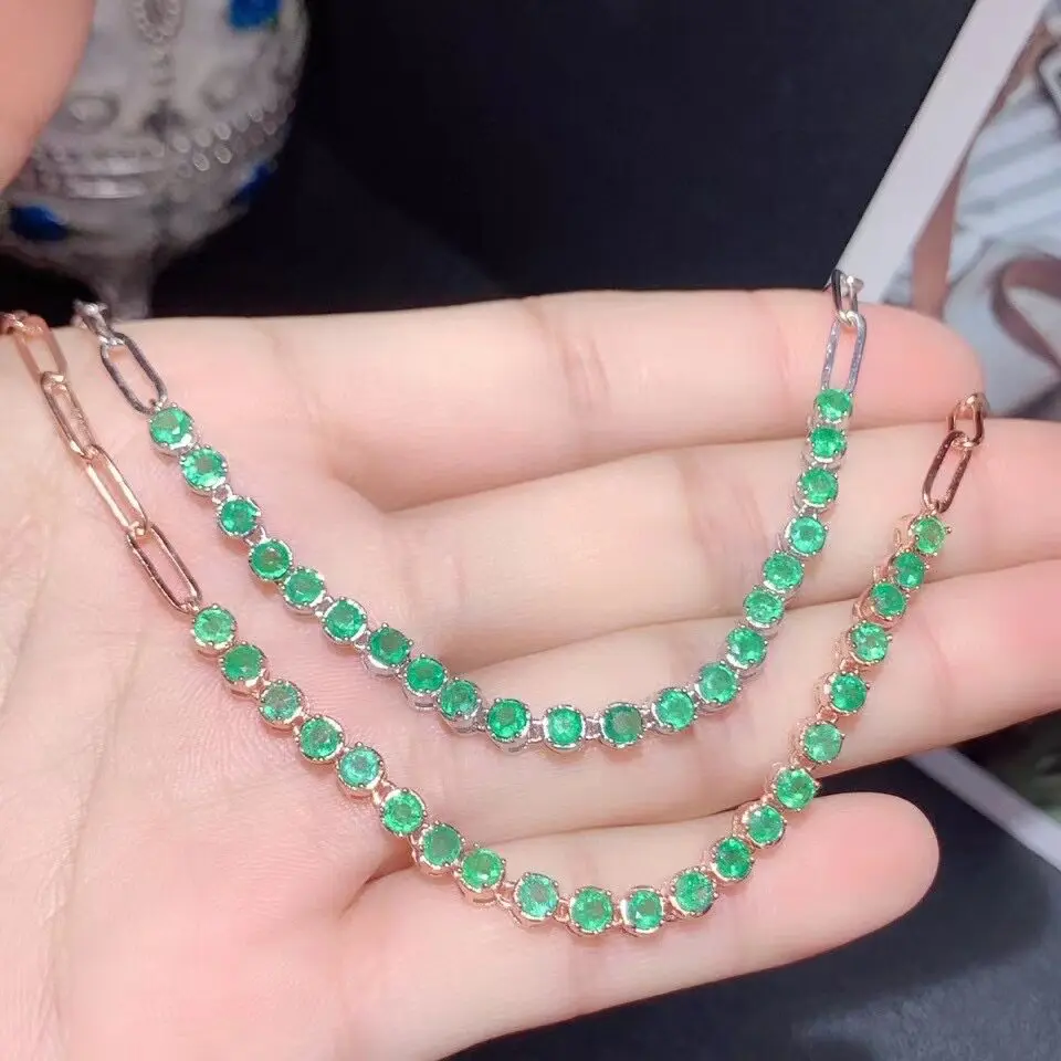 Natural Emerald 925 Silver Bracelet with 3 Layers PlatingSilver Emerald Bracelet for Office Woman 3mm*3mm 21pieces for Gift