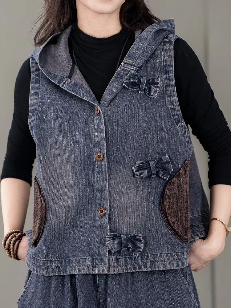 Max LuLu Fall Coats Women Leisure Loose Punk Waistcoats Vintage Embroidery Hooded Sleeveless Clothes Fashion Classic Denim Vests