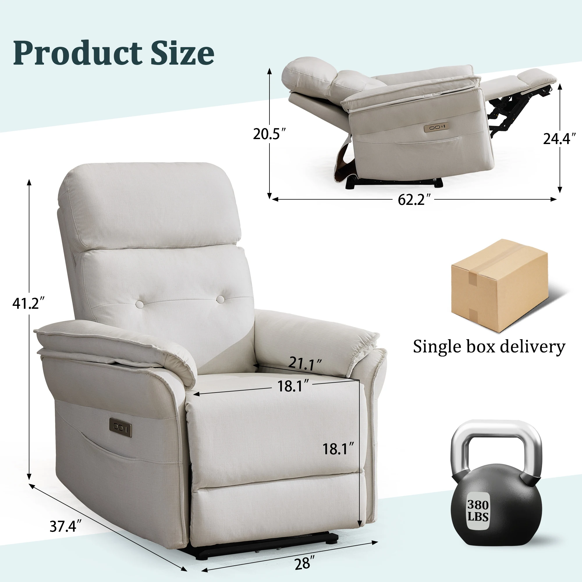 Korser Compact Electric Zero Gravity Recliner Armchair for Adults, Power Adjustable Lounge Chair with USB & Type-C Charging Ports, Home Seating Furniture for Living Room
