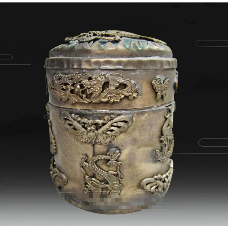 Copper Statue  Wholesale antique miscellaneous collection copper tobacco tube tobacco box jewelry box dragon and Phoenix tobacco