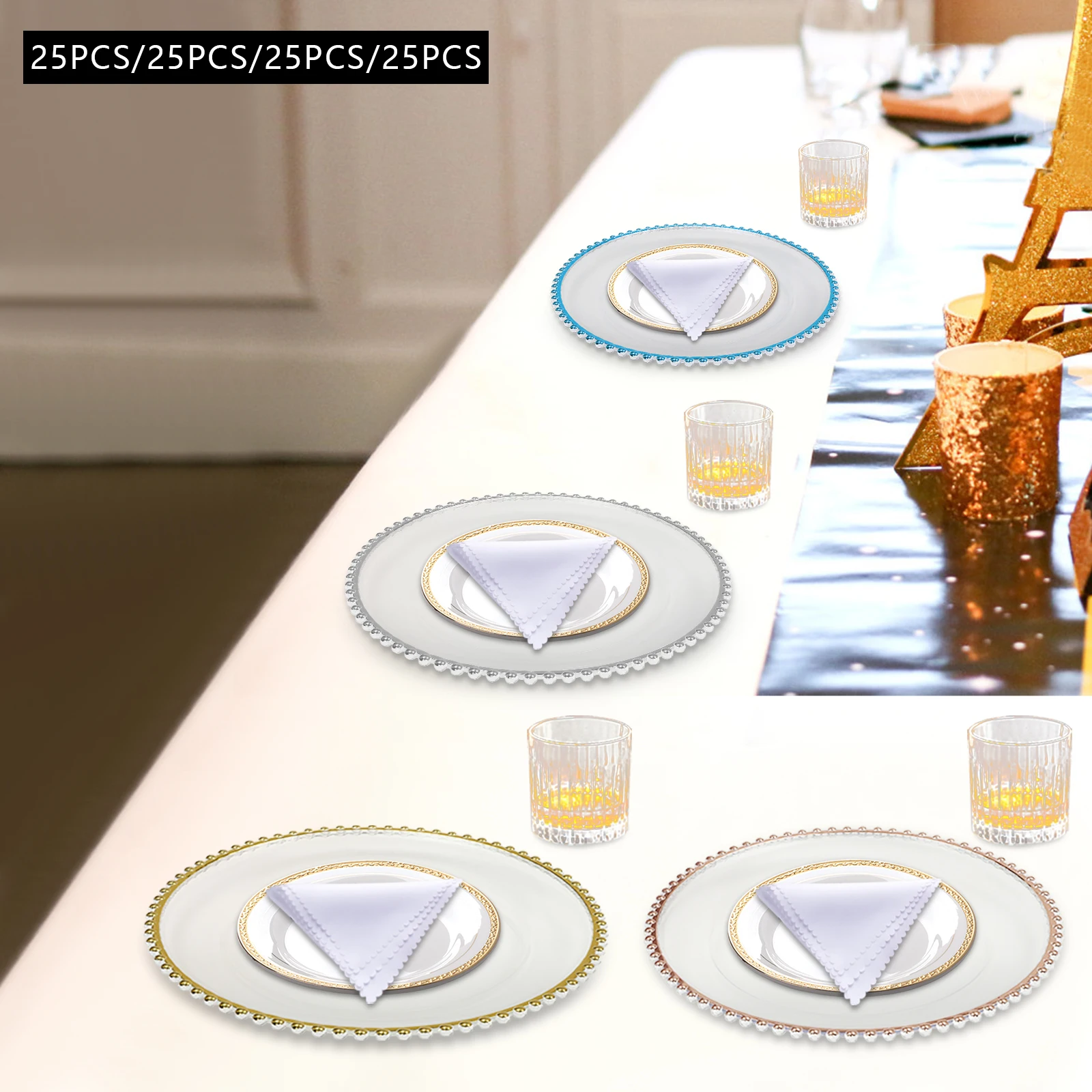 

25Pcs Charger Plates,Table Round Charger Plates, With Gorgeous Beads,For Banquets, Weddings,Birthday Parties,Food Displays