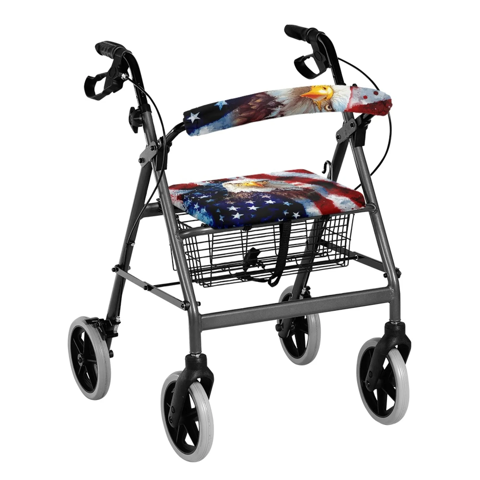 Coloranimal Bald Eagle US Flag 2PCS Walker Seat Cover Adjustable Rollator Decorations for Ladies