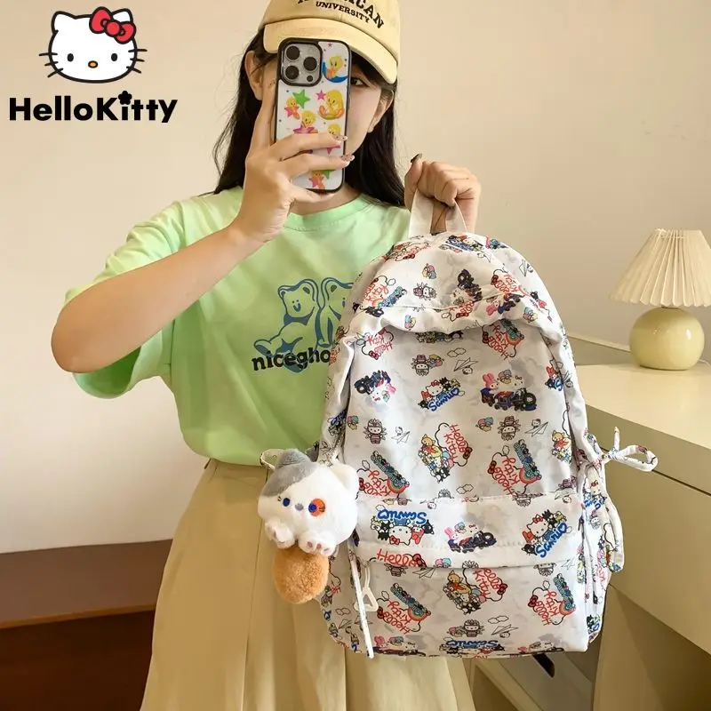 

Sanrio, Hello Kitty Универсальный школьный рюкзак с принтом в Корейском стиле Y2k, рюкзак для студентов с бантом, новая модная вместительная сумка через плечо