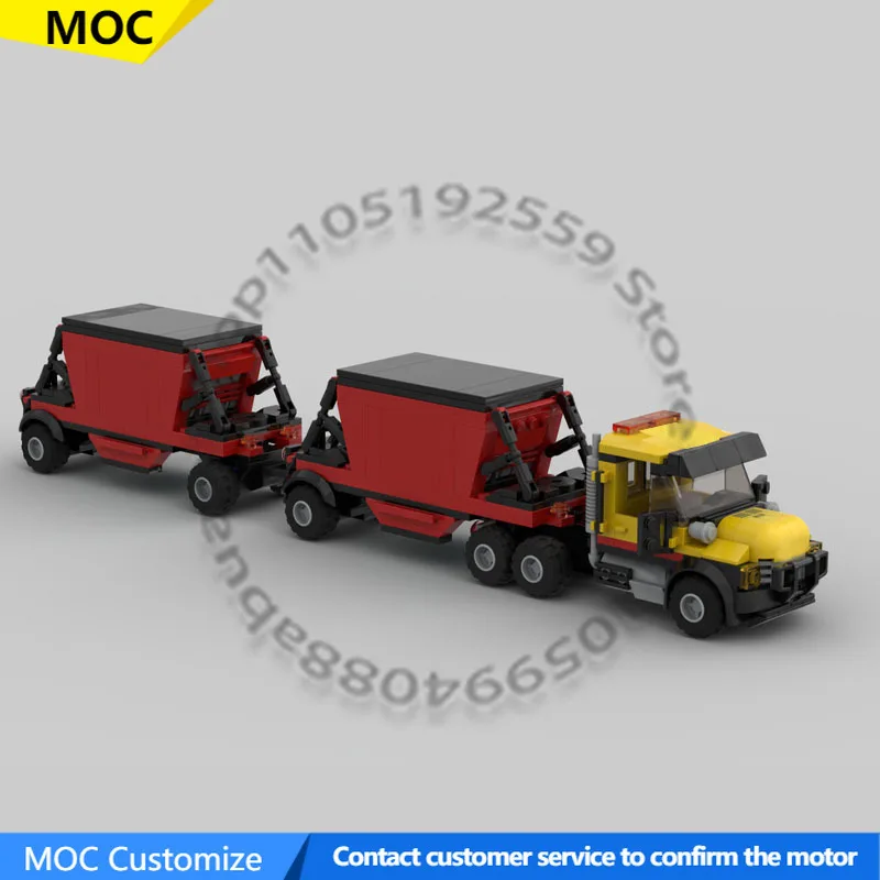 

487 PCS Transport Car Mining Experts Truck & Double Bottom Dump Trailers MOC Customize Modular Building DIY Toy Birthday Gift