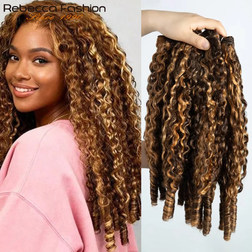 Highlight P4/27 Burmese Curly Human Hair Bundles Pixie Curls 4C Human Hair Blend Extensions Honey Blonde Human Hair Bundles