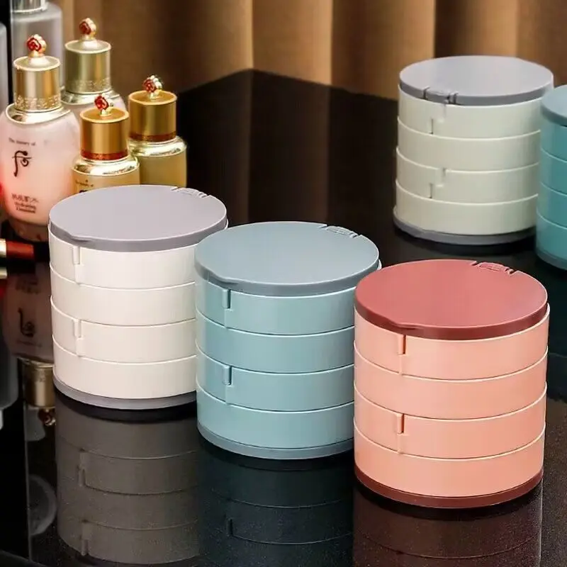 

Large capacity rotating jewelry box with multi-layer grid design, earrings, necklaces, rings, desktop storage box